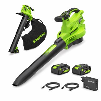 Lombfúvó-szívó akkumulátoros Greenworks BL48L421-01 akkumulátorral és töltővel